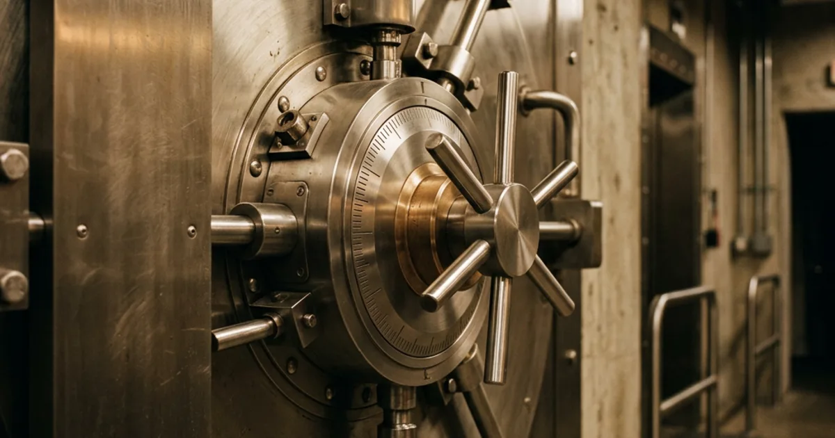 Steel bank vault door with a circular locking mechanism