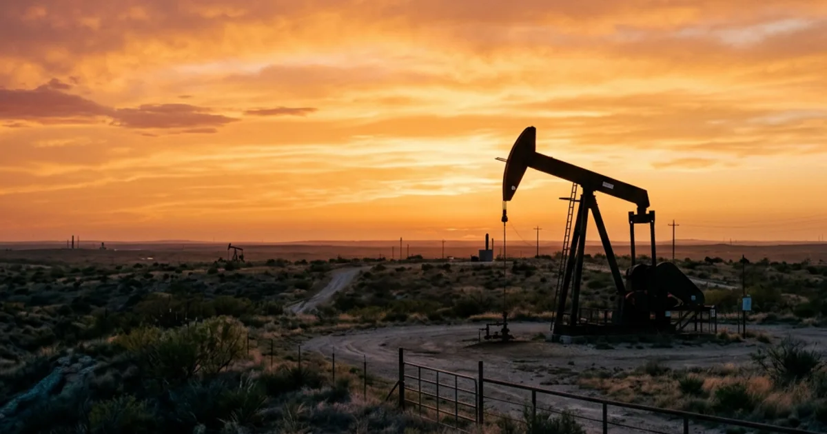 Oil pumpjack silhouetted against an amber sunset